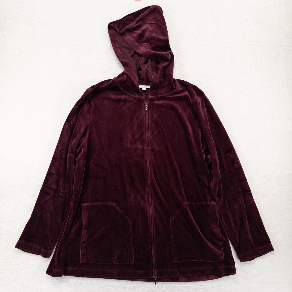 Pure Jill Full Zip Hoodie XL Burgundy Velour Pima Cotton Modal Sweatshirt Cozy